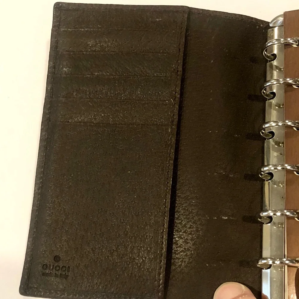 GUCCI MONOGRAM Leather Canvas Agenda Binder Passport Holder Credit Card Wallet